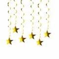Gold Star Spiral Hanging Ornaments Party Decor Birthday Wedding Foil Swirls Decorations 6pcs - 6 Pieces/Pack