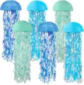 Lanternes en papier méduse suspendues pour fête d'anniversaire et décoration d'océan. - Ensemble de 6 pièces / Bleu
