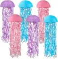 Lanternes en papier meduse arc-en-ciel pour decoration de fete sur le theme de l ocean. - Ensemble de 6 pièces / Violet Foncé Rose Bleu Ciel