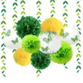 Green yellow paper flower lanterns butterfly hanging decoration set for party birthday - 18-Piece Lantern Set - Green