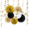 Gold black paper flower lantern set hanging decorations for party wedding birthday decor - 18-Piece Lantern Set - Gold