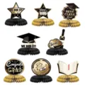 Centrotavola nido d ape per festa di laurea nero oro decorazioni 8 pezzi nuovo - Centrotavola a nido d'ape per la stagione dei diplomi - set da 8