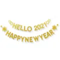 Gold glitter New Year party banner hanging decoration set for holiday celebration events. - Hello 2021 Happy New Year