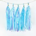 5pcs iridescent paper tassels garland rainbow tinsel hanging banner for party wedding decor - Pack of 5 / Light Blue