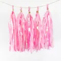 Pink paper tassel garland rainbow film party decoration 5pcs set for wedding celebration - Pack of 5 / Pink
