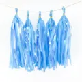 Blue iridescent paper tassel garland 5pcs set, shiny hanging banner for party wedding decor. - Pack of 5 / Lake Blue