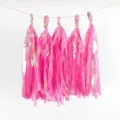 5Pcs Pink Iridescent Tassel Garland Holographic Foil Fringe Banner for Party Wedding Decor - Pack of 5 / Rose Red