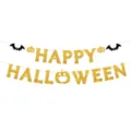Halloween party gold glitter banner decoration with happy halloween letters bats pumpkins setup - Glitter Gold Letters
