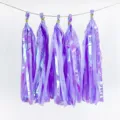 Iridescent paper tassel garland shiny hanging decorations for wedding party room layout - 5 Pieces Pack / Light Purple
