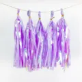 Purple iridescent paper tassels 5pcs set for party wedding celebration hanging decor - 5 Pieces Pack / Light Purple