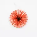 Close-up detail of the metallic rose gold folding paper fan decoration with hanging string. - Folding Fan / Diameter 16cm / Rose Gold