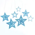 Blue glitter hollow star hanging decoration for holiday party, multiple sizes variant. - Sky Blue