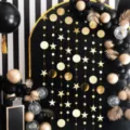 Gold star circle paper garland hanging decoration for birthday party wedding Christmas decor 4m - Gold