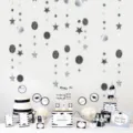Silver and black graduation party hanging garlands and table decoration sign set supplies - Black & Silver