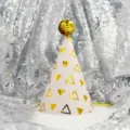 Ins style pink and gold geometric kids birthday party cone hat with shiny pom-pom top. - Small Triangles (Sequin Ball)