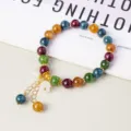 Colorful tourmaline bead bracelet with cute lily of the valley pendant, ins style chic jewelry. - Colorful / 8mm
