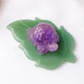 Natural Crystal Turtle And Aventurine Leaf Carving Gemstone Ornament Desktop Decor - Amethyst Turtle And Aventurine Leaf