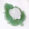 Natural White Crystal Turtle Green Aventurine Leaf Carving Desk Ornament Variant - White Crystal Turtle And Aventurine Leaf