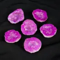 Vibrant pink electroplated crystal agate geode slices set, perfect for home decor and display. - 3-5cm/Piece / Electroplated Rose Red