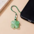 Natural Green Aventurine Stone Four Leaf Clover Phone Charm Crystal Strap Gift Accessory - Clover Crystal Pendant