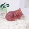 Natürlicher Kristall Stein schlafende Katze Figur Epoxidharz Tier Desktop Dekoration - Erdbeerquarz