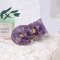 Kristallharz schlafende Katze Figur mit Goldflocken, perfekte Desktop Dekoration für Zuhause Büro. - Amethyst