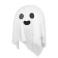 Primer plano detalle de la decoración colgante fantasma Halloween blanca con ojos y sonrisa. - Farolillos de Halloween estilo A - Fantasma blanco