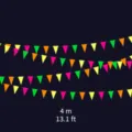 Neon triangle bunting garland for party decoration, glowing colorful flags 4m 13.1ft long. - 4 Meters