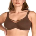 Plus size underwire thin bra with mesh neckline, smooth push-up design for women daily wear. - 32C / Brown
