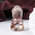 Escultura de estatuilla de Buda bebe tallada en cuarzo cristal natural para sanacion - Cuarzo Ahumado Natural (Aprox. 4cm)