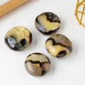 Natural septarian nodule polished stones, set of four crystal mineral palm pocket pieces. - Septarian Palm Stone (Approx 6-7CM)