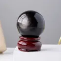 Natürliche Silber Obsidian Kristallkugel Ornament mit Holzbasis für Büro und Dekoration. - Silber-Obsidian-Kugel / Ca. 7,5cm