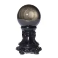 Natürlicher Silber-Obsidian-Kristallkugel mit geschnitztem Sockel für Dekoration. - Gold-Obsidian-Kugel / Ca. 7,5cm
