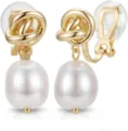Exquisite gold plated brass knot pearl clip-on earrings, minimalist chic fashion jewelry. - e2516 Knot Baroque Pearl Style