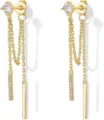 Dettaglio in primo piano di orecchini a lobo con doppia catenella e zirconi placcati in oro. - Linea di Nappa di Diamante Scintillante / Oro