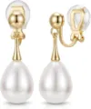 Elegant gold plated teardrop pearl clip on earrings for women, minimalist chic jewelry gift. - e2519 Elegant Teardrop Pearl Style