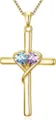 Collier Croix Or Pendentif Double Cœur Élégant Bijou de Mode pour Femme Cadeau Chic - Bleu Clair et Violet Clair