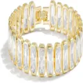 Vergoldetes Zirkonia Tennisarmband für Damen mit elegantem geometrischem Gliederdesign. - Smaragdschliff-Gliederstil (s319) / Gold