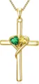 Elégant collier croix en or avec de superbes détails de pierres précieuses cœurs bicolores. - Vert/Jaune