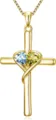 Collier pendentif croix dorée exquis avec deux pierres précieuses en forme de cœur élégant. - Bleu Clair Jaune