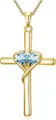 Gold cross necklace with double heart blue crystals, elegant jewelry gift for women daily wear. - Light Blue And Pink