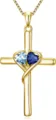 Gold plated cross necklace with dual heart gemstones, elegant pendant jewelry for women. - Light and Dark Blue