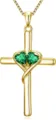 Exquisite gold cross necklace detail view with twin green heart stones on a delicate chain. - Double Light Green