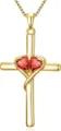 Gold cross pendant necklace featuring shimmering red heart gemstones and fine box chain detail. - 14k / Double Light Red