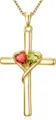 Gold cross pendant necklace with double heart red green gemstones for women elegant gift - 14k / Light Red Yellow