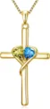 Gold cross necklace with yellow and blue heart crystal pendant for women fashion jewelry - 14k / Yellow Light Blue