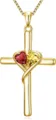 Gold cross heart pendant necklace, stylish intertwined dual gemstone jewelry for women. - 14k / Dark Red and Yellow