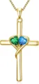 Gold Cross Pendant Necklace with Green and Blue Heart Gemstones Elegant Women Jewelry - 14k / Light Green Light Blue