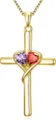 Gold Cross Interlocking Heart Pendant Necklace with Purple and Red Gemstones for Women - 14k / Light Purple And Light Red