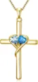 Gold cross necklace with dual blue heart stones, elegant intersecting pendant for women. - 14k / Azure And Light Blue
